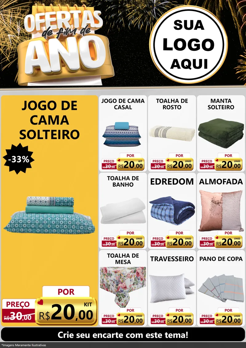 Modelo de Encarte para Encarte A4 Vertical com o tema Ofertas de Fim de Ano para Cama, Mesa e Banho