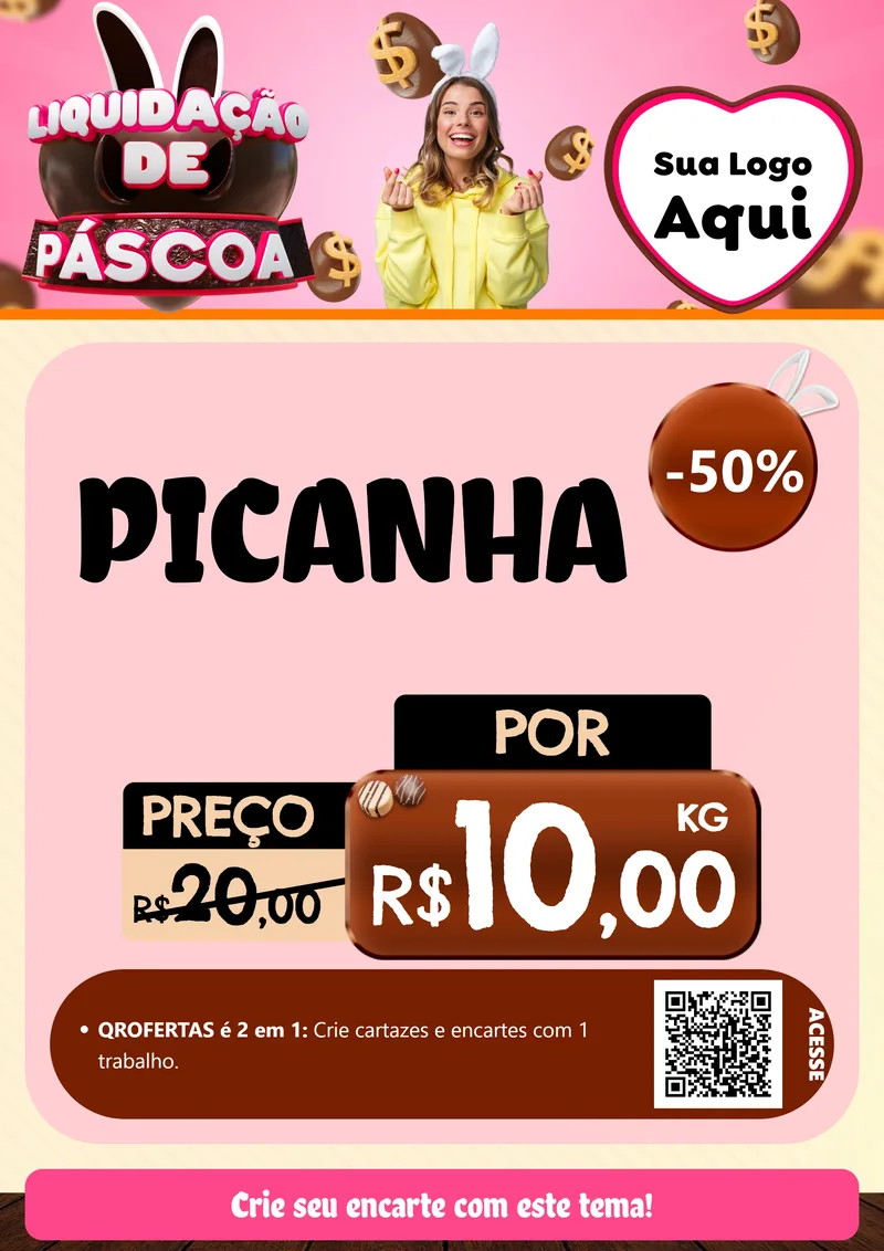 Modelo de Cartaz para Cartaz A4 Vertical com o tema Liquidação de Páscoa para Açougue