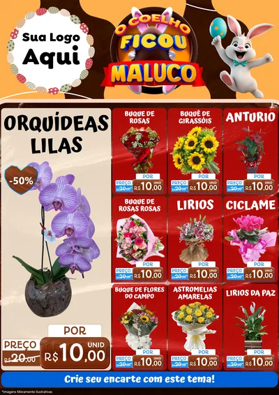 Modelo de Encarte para Encarte A4 Vertical com o tema O Coelho Ficou Maluco - Páscoa para Floricultura e jardim