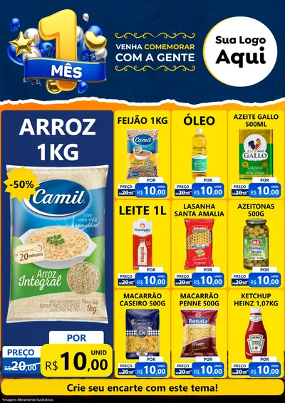 Modelo de Encarte para Encarte A4 Vertical com o tema Um Mês de Aniversário para Supermercado