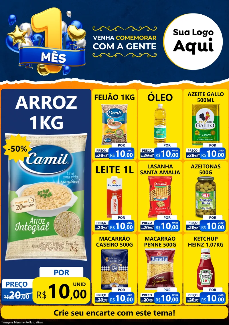 Modelo de Encarte para Encarte A4 Vertical com o tema Um Mês de Aniversário para Supermercado