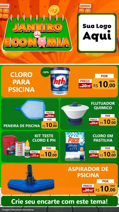 Modelo de TV para TV Vertical com o tema Janeiro da Economia para Produtos para Piscina