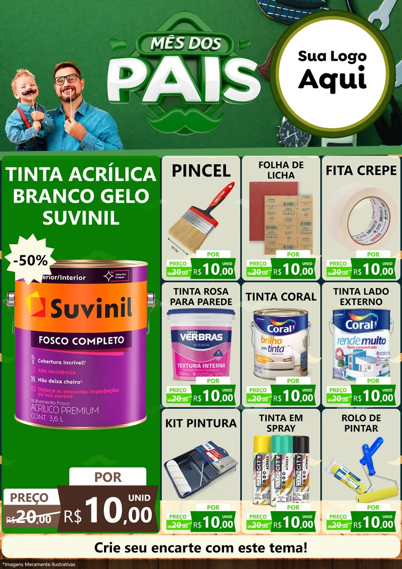 Modelo de Encarte para Encarte A4 Vertical com o tema Mês dos Pais para Tintas e Ferramentas