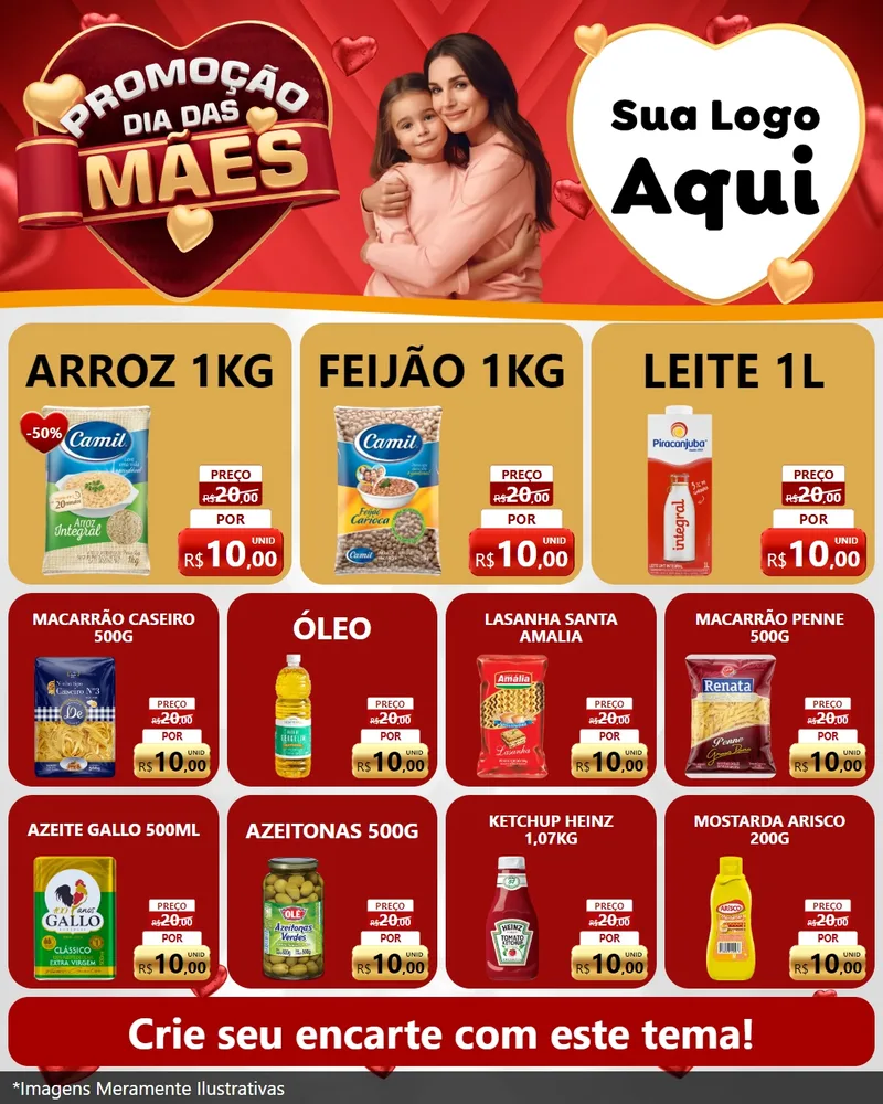 Modelo de Rede Social para Feed Instagram com o tema Promoção Dia das Mães para Supermercado