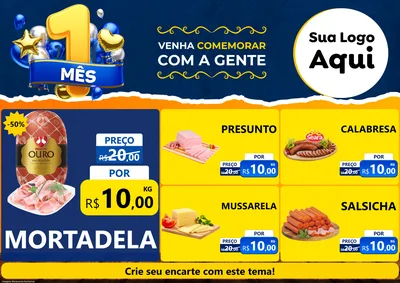 Modelo de Encarte para Encarte A4 Horizontal com o tema Um Mês de Aniversário para Frios e Laticínios