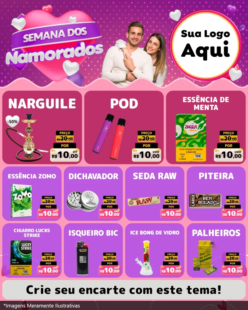 Modelo de Rede Social para Feed Instagram com o tema Semana dos Namorados para Tabacaria