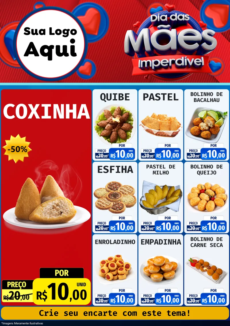 Modelo de Encarte para Encarte A4 Vertical com o tema Dia Das Mães Imperdível para Salgadaria