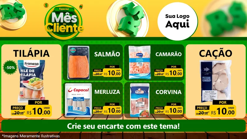Modelo de TV para TV Horizontal com o tema Especial Mês do Cliente para Peixaria