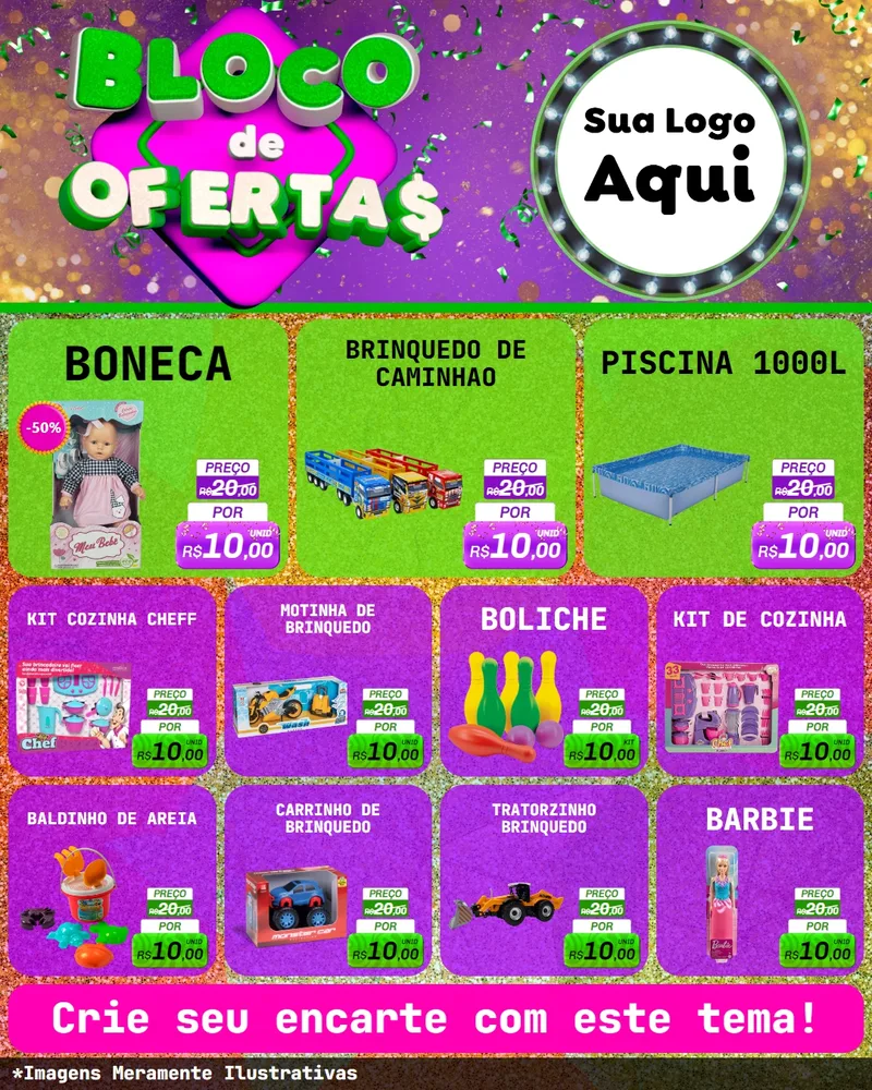 Modelo de Rede Social para Feed Instagram com o tema Bloco de Ofertas para Brinquedos