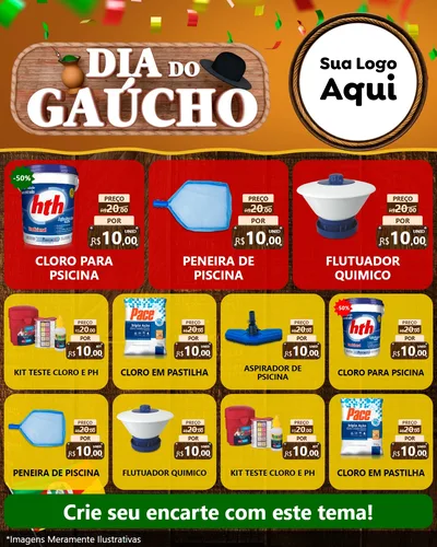 Modelo de Rede Social para Feed Instagram com o tema Dia do Gaúcho para Produtos para Piscina