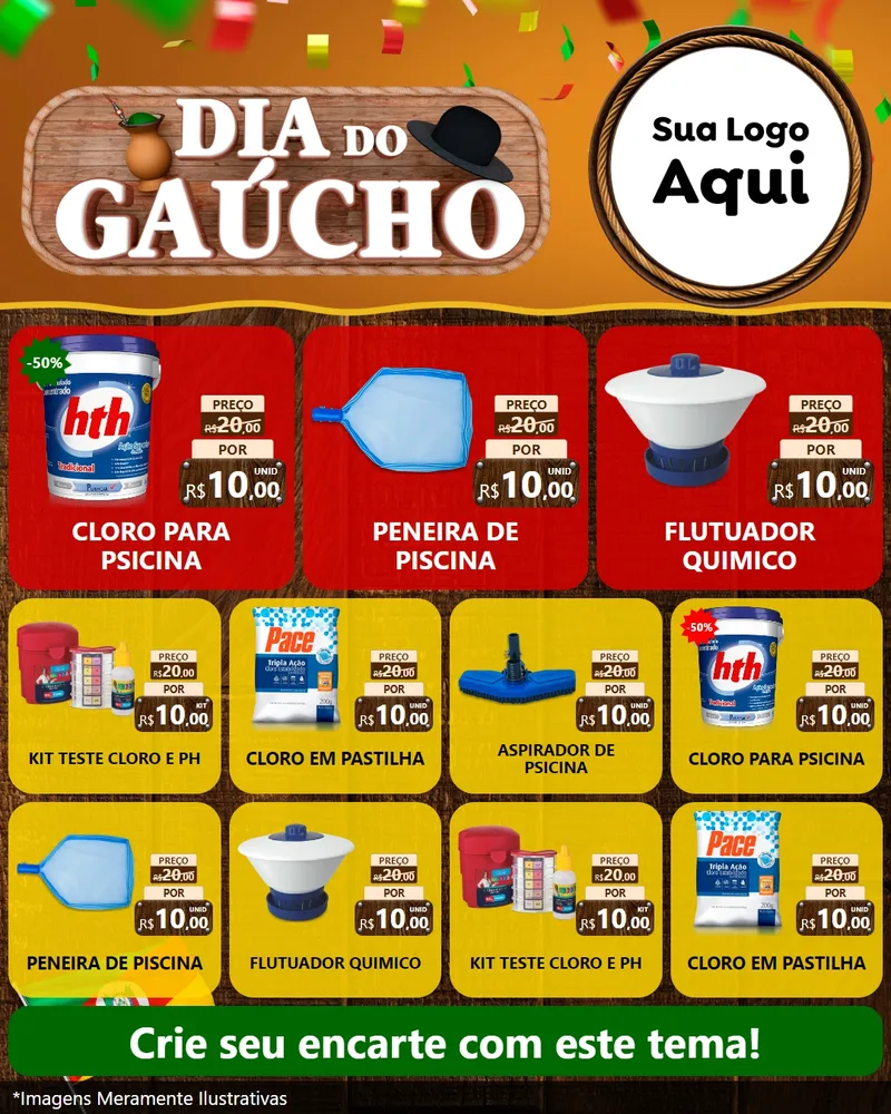 Modelo de Rede Social para Feed Instagram com o tema Dia do Gaúcho para Produtos para Piscina