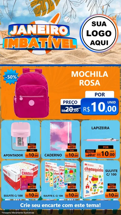 Modelo de Rede Social para Stories com o tema Janeiro Imbatível para Papelaria
