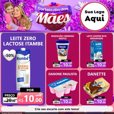 Modelo de Rede Social para Feed Facebook com o tema Sorteio Dia das Mães para Frios e Laticínios