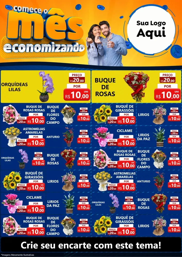 Modelo de Encarte para Encarte A4 Vertical com o tema Comece O Mês Economizando para Floricultura e jardim