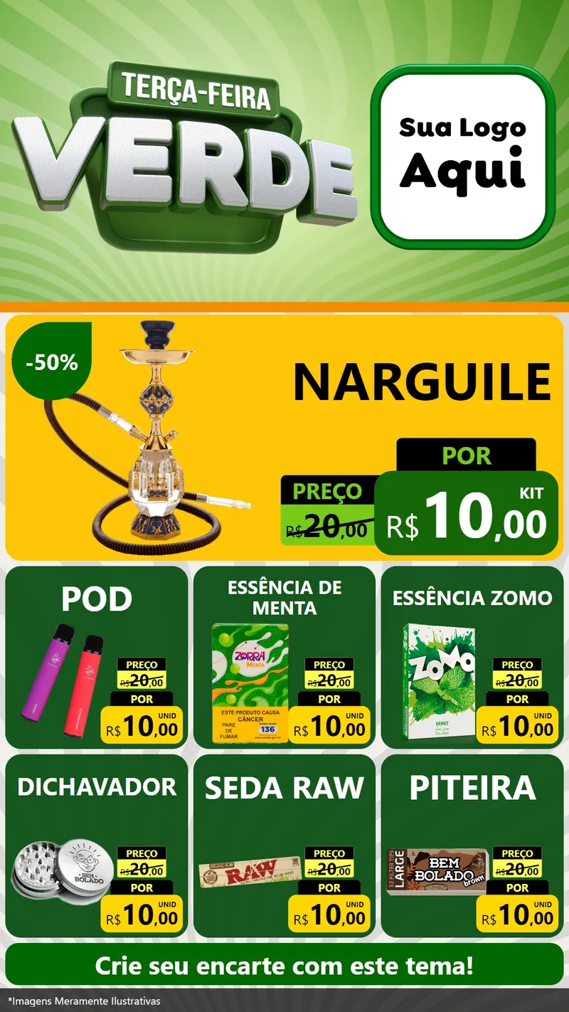 Modelo de Rede Social para Stories com o tema Terça - Feira Verde para Tabacaria