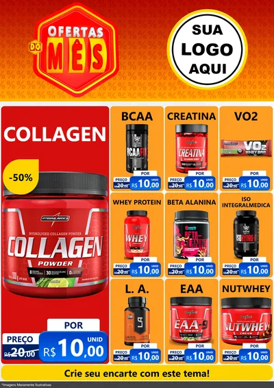 Modelo de Encarte para Encarte A4 Vertical com o tema Ofertas do Mês para Suplementos alimentares