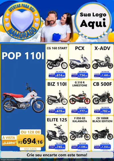 Modelo de Encarte para Encarte A4 Vertical com o tema Ofertas Para Seu Namorado para Concessionaria de Motos