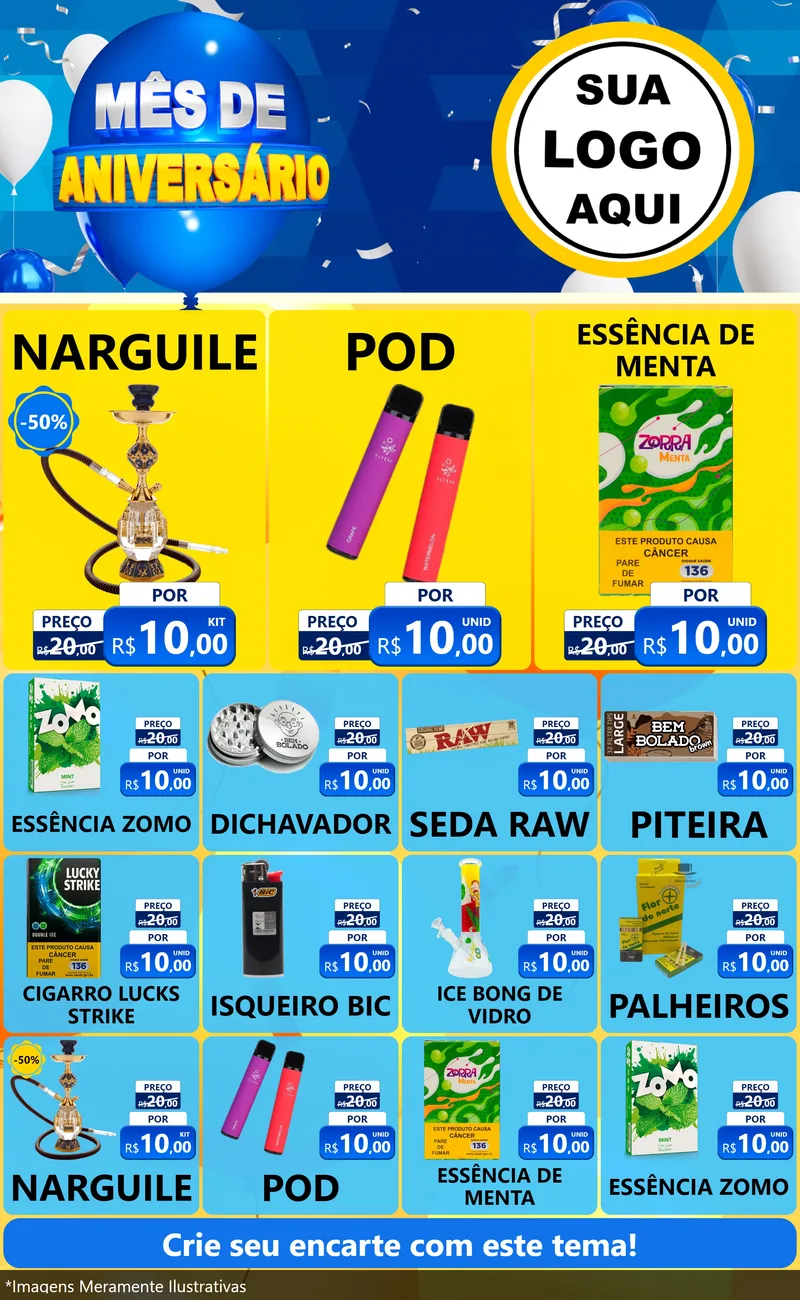 Modelo de Encarte para Encarte Grande com o tema Mês de Aniversário para Tabacaria