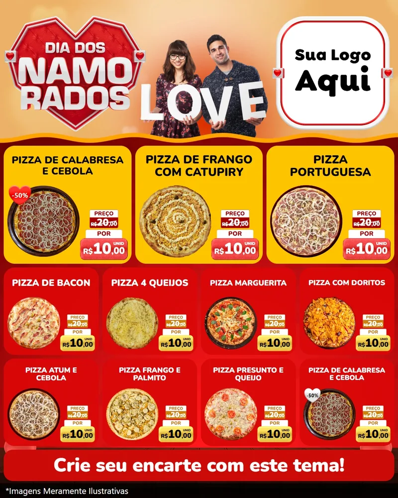 Modelo de Rede Social para Feed Instagram com o tema Dia dos Namorados para Pizzaria