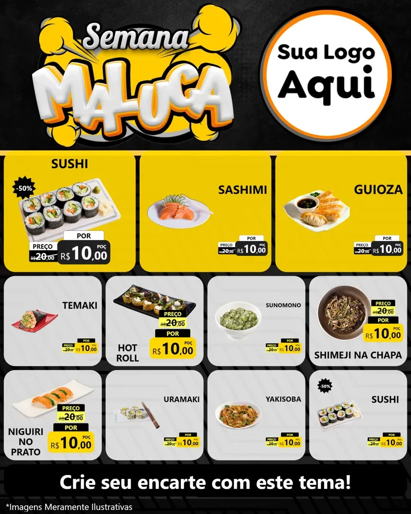 Modelo de Rede Social para Feed Instagram com o tema Semana Maluca para Comida japonesa