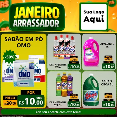 Modelo de Rede Social para Feed Facebook com o tema Janeiro Arrasador para Produtos de Limpeza