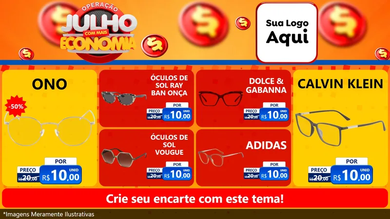 Modelo de TV para TV Horizontal com o tema Operação Julho Com Mais Economia para Óticas