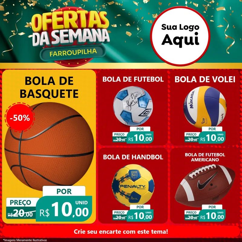 Modelo de Rede Social para Feed Facebook com o tema Ofertas da Semana Farroupilha para Artigos Esportivos