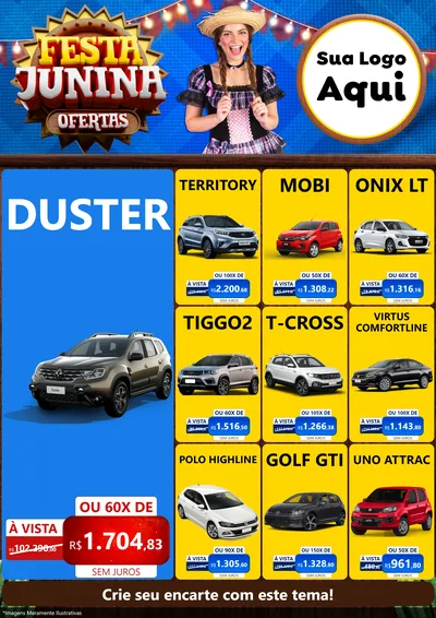 Modelo de Encarte para Encarte A4 Vertical com o tema Festa Junina Ofertas para Concessionaria de Carros