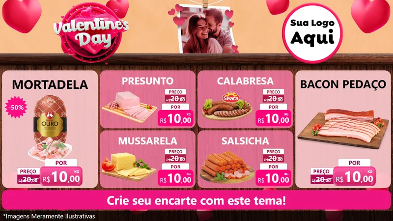 Modelo de TV para TV Horizontal com o tema Valentine's Day para Frios e Laticínios