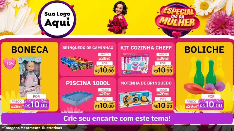 Modelo de TV para TV Horizontal com o tema Especial Dia da Mulher para Brinquedos
