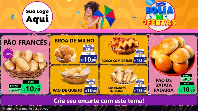 Modelo de TV para TV Horizontal com o tema Folia de Ofertas para Padaria