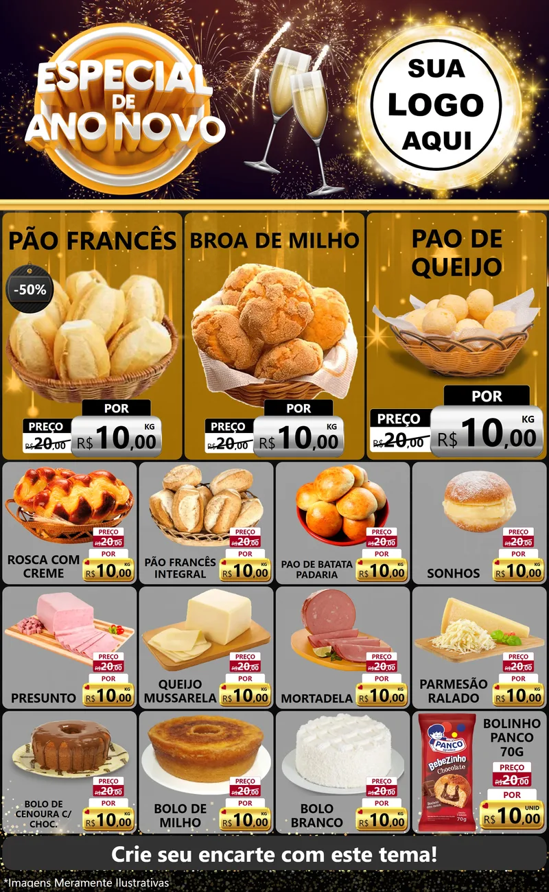 Modelo de Encarte para Encarte Grande com o tema Especial de Ano Novo para Padaria