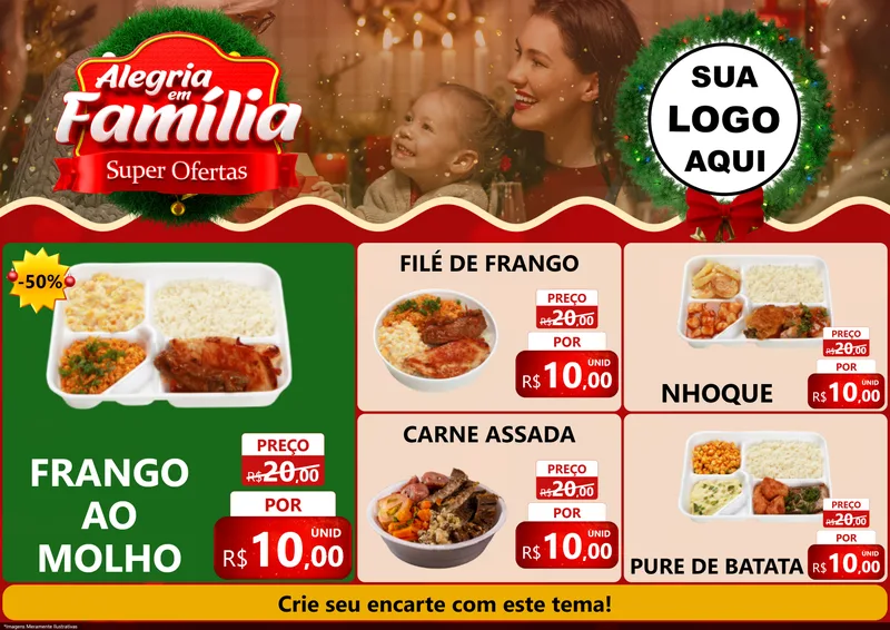 Modelo de Encarte para Encarte A4 Horizontal com o tema Alegria Em Família - Super Ofertas para Restaurante
