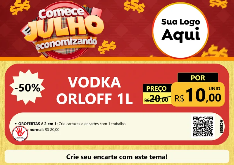 Modelo de Cartaz para Cartaz A4 Horizontal com o tema Comece Julho Economizando para Distribuidora de bebidas