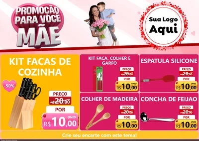 Modelo de Encarte para Encarte A4 Horizontal com o tema Promoção Para Você Mãe para Utilidades Domésticas