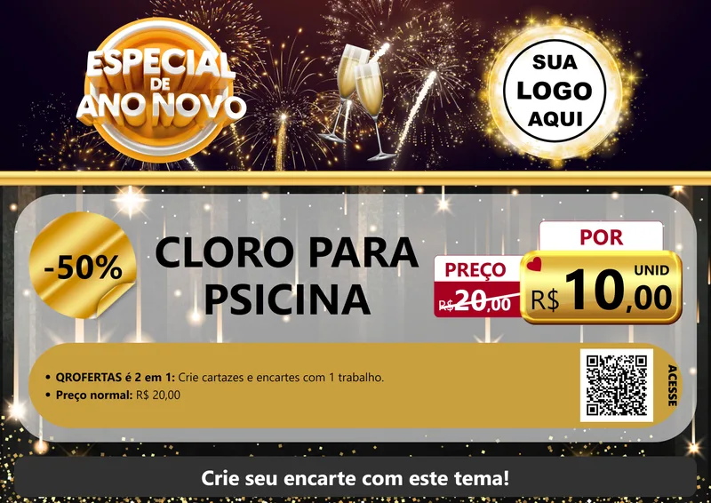 Modelo de Cartaz para Cartaz A4 Horizontal com o tema Especial de Ano Novo para Produtos para Piscina