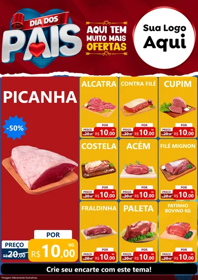 Modelo de Encarte para Encarte A4 Vertical com o tema Dia dos Pais para Açougue