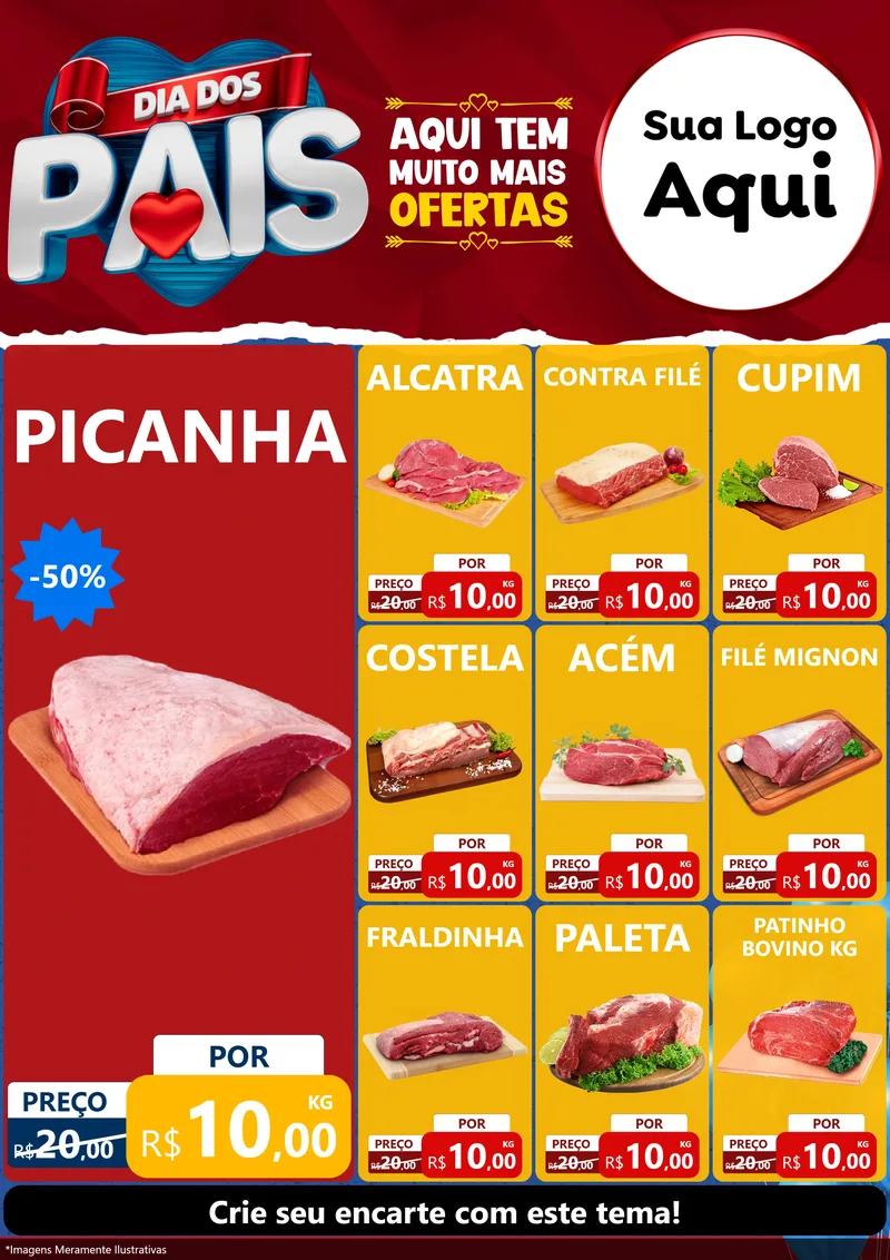 Modelo de Encarte para Encarte A4 Vertical com o tema Dia dos Pais para Açougue