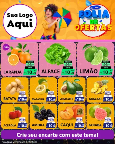 Modelo de Rede Social para Feed Instagram com o tema Folia de Ofertas para Hortifrúti