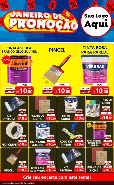 Modelo de Encarte para Encarte Grande com o tema Janeiro de Promoção para Tintas e Ferramentas