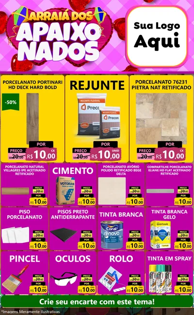 Modelo de Encarte para Encarte Grande com o tema Arraiá dos Apaixonados para Pisos e revestimentos