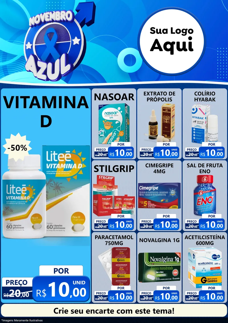Modelo de Encarte para Encarte A4 Vertical com o tema Novembro Azul para Farmácia