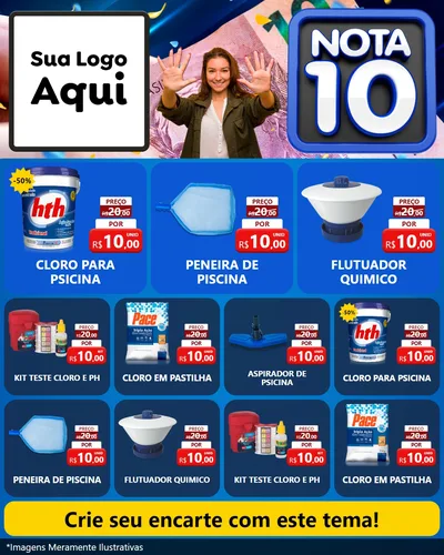 Modelo de Rede Social para Feed Instagram com o tema Nota 10 para Produtos para Piscina