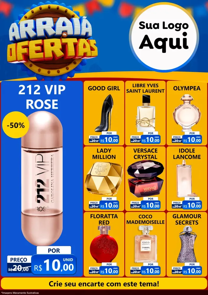 Modelo de Encarte para Encarte A4 Vertical com o tema Arraiá de Ofertas - Junina para Perfumes