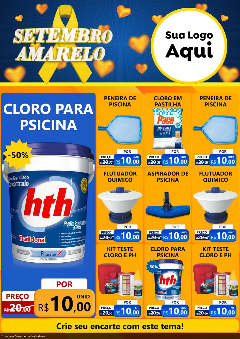 Modelo de Encarte para Encarte A4 Vertical com o tema Setembro Amarelo para Produtos para Piscina