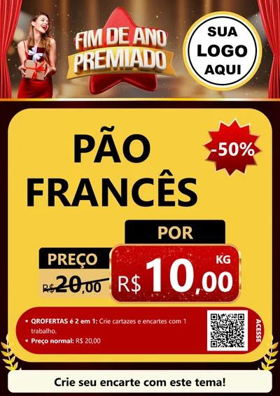 Modelo de Cartaz para Cartaz A4 Vertical com o tema Fim de Ano Premiado para Padaria