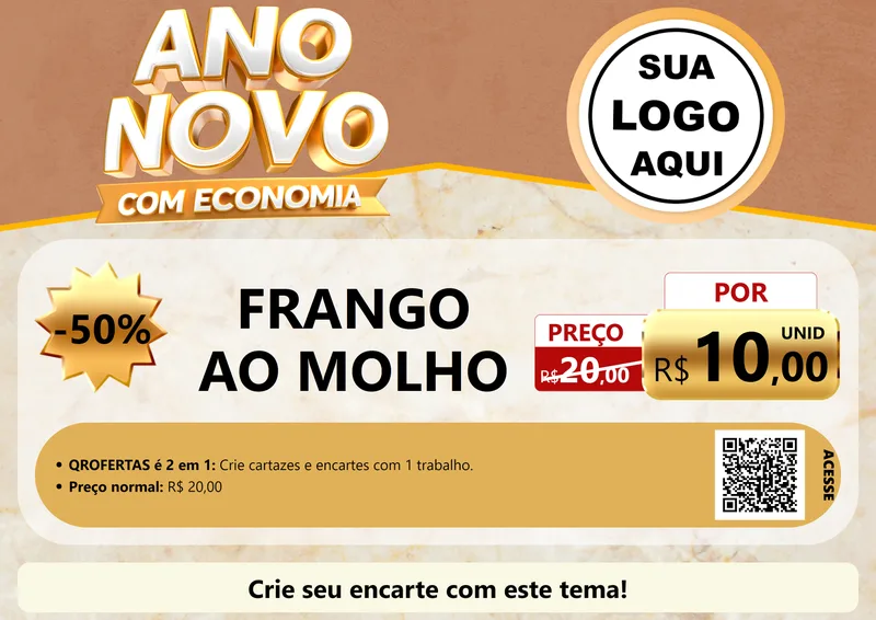 Modelo de Cartaz para Cartaz A4 Horizontal com o tema Ano Novo Com Economia para Restaurante
