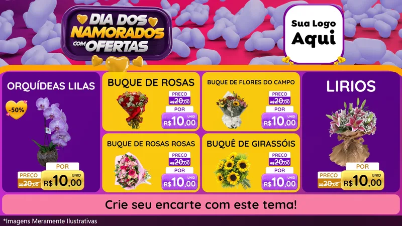 Modelo de TV para TV Horizontal com o tema Dia Dos Namorados Com Ofertas para Floricultura e jardim