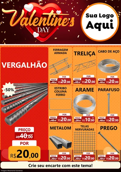 Modelo de Encarte para Encarte A4 Vertical com o tema Valentine's Day para Ferragens