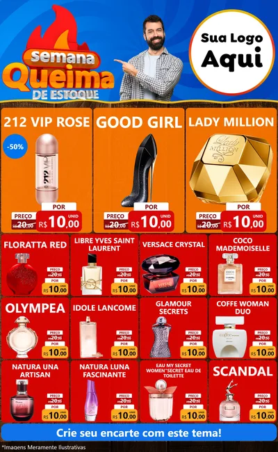 Modelo de Encarte para Encarte Grande com o tema Semana Queima de Estoque para Perfumes